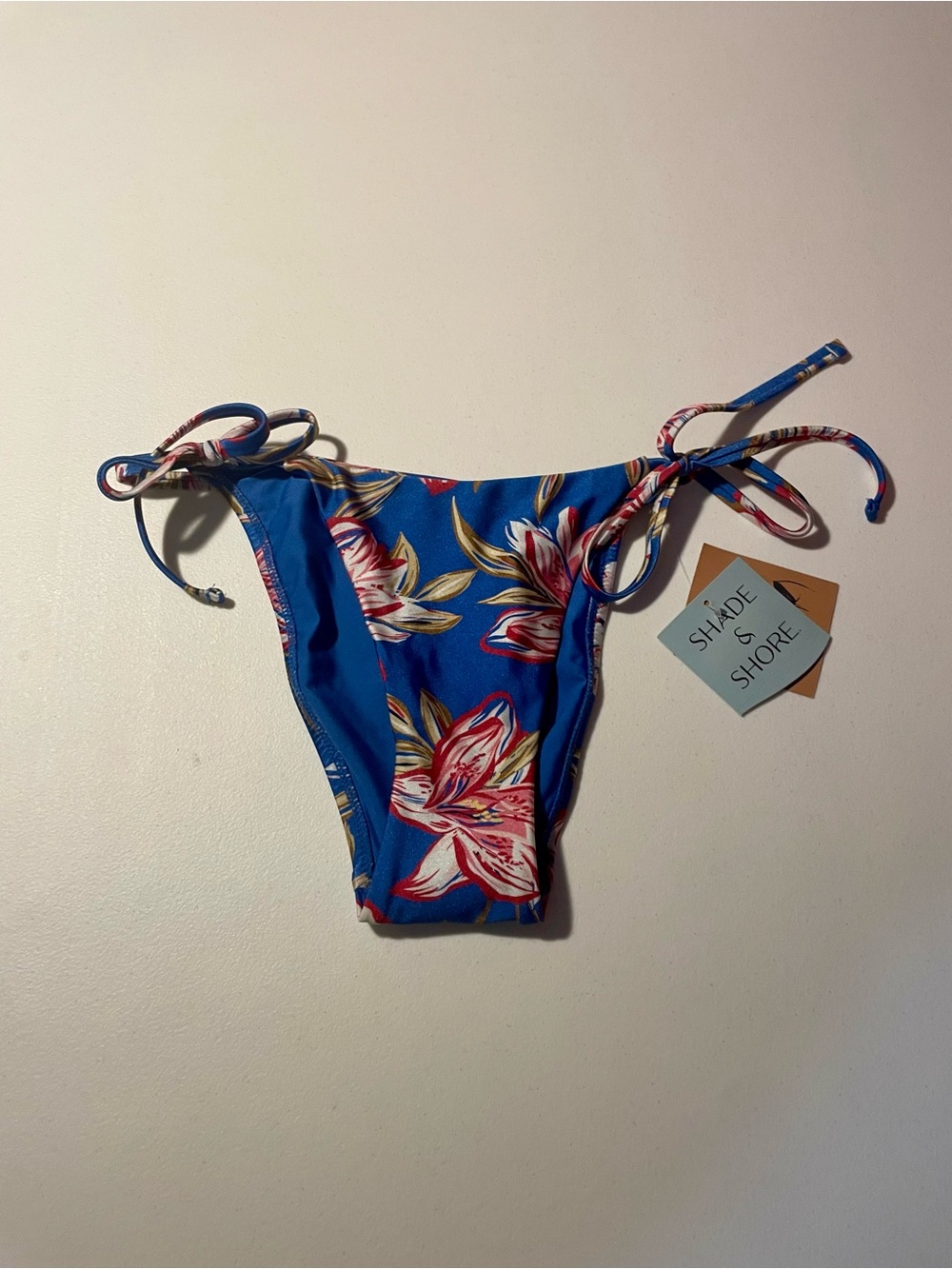 Shade & Shore NWT Blue Tropical Floral Tie Side Bikini Bottom Size XS 0-2